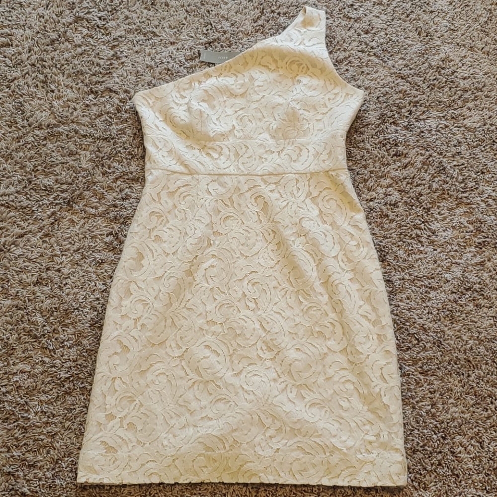 J.CREW cream lace one shoulder dress NWT